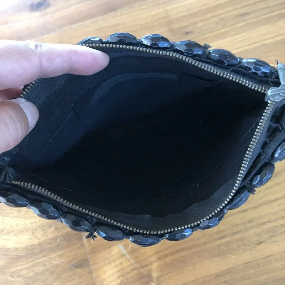 Vintage Black Beaded Clutch Purse 9 x 6.5 x 1